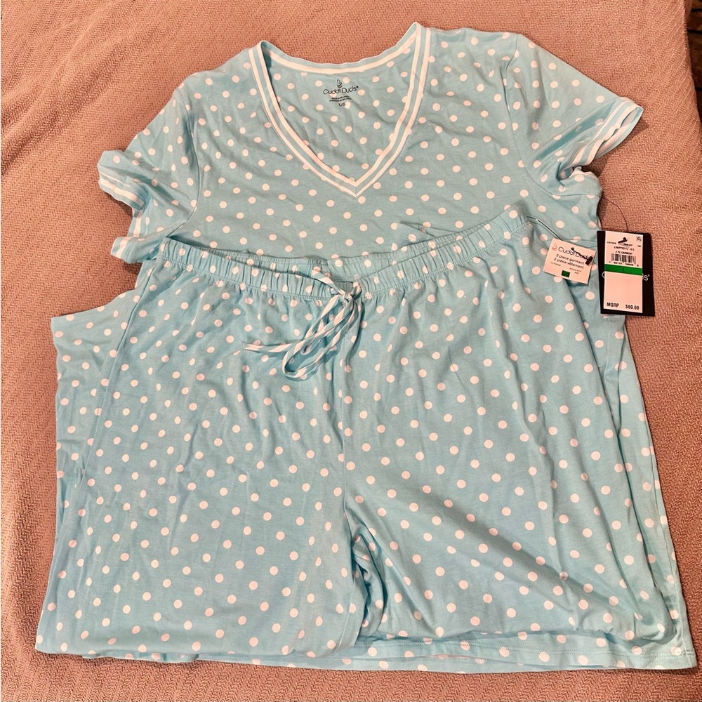Cuddl Duds Blue Aqua Dot Pajama Set, NWT